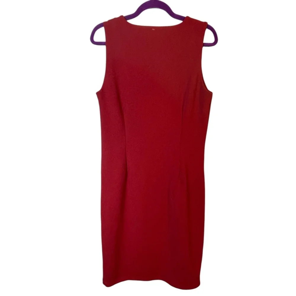 Size 10 red sleeveless midi dress office church date NWT ￼ metal embellishments - Picture 2 of 7